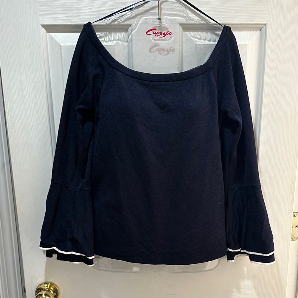 Antonio Melani Women's Off The Shoulder Bell Sleeve Navy Top